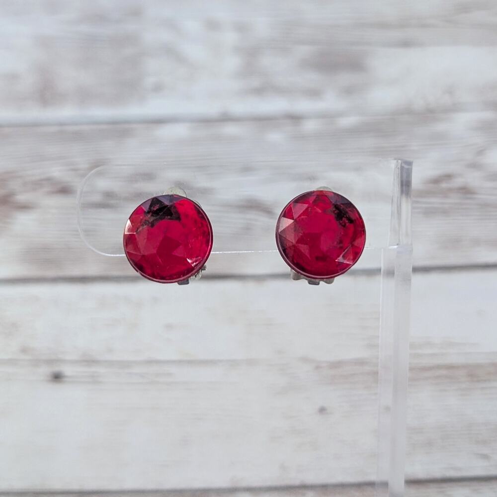 Vintage Clip On Earrings - Red - Just Under 5/8"